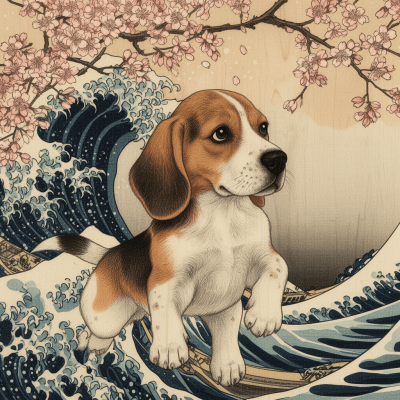 Beagle Ukiyo E Woodblock
