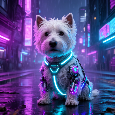 West Highland White Terrier Cyberpunk Neon