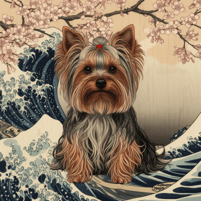 Yorkshire Terrier Ukiyo E Woodblock